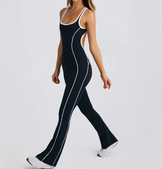 Women’s Beauty Back Yoga Jumpsuit (Open Back + Color Matching Detail)