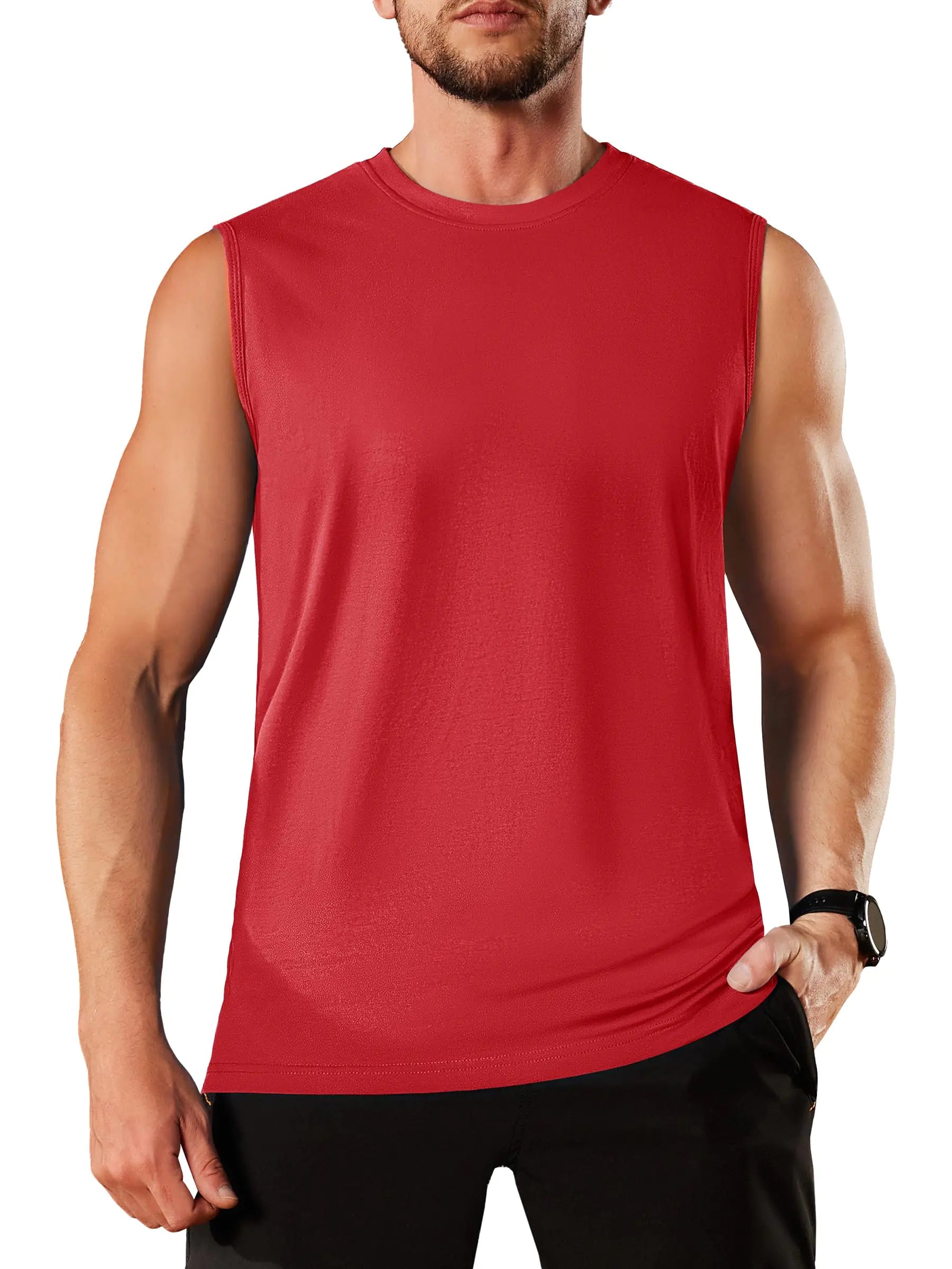 Men’s Cotton Sleeveless Workout Tank Top –  (Tomato Red)