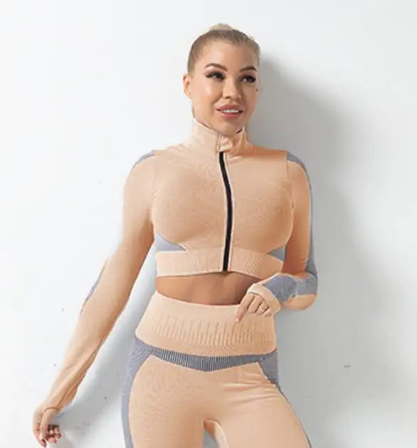 Seamless Zipper Jacket Suit – Women’s Fitness & Yoga Wear Set