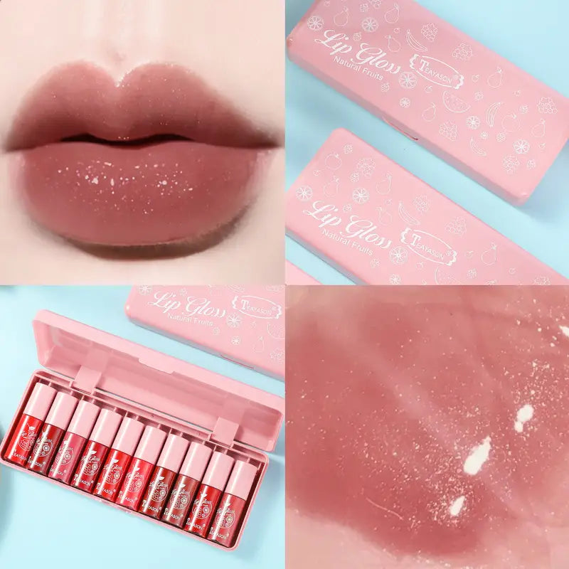 Shimmer Mini Lip Gloss Kit - 10 Pcs Moisturizing Set