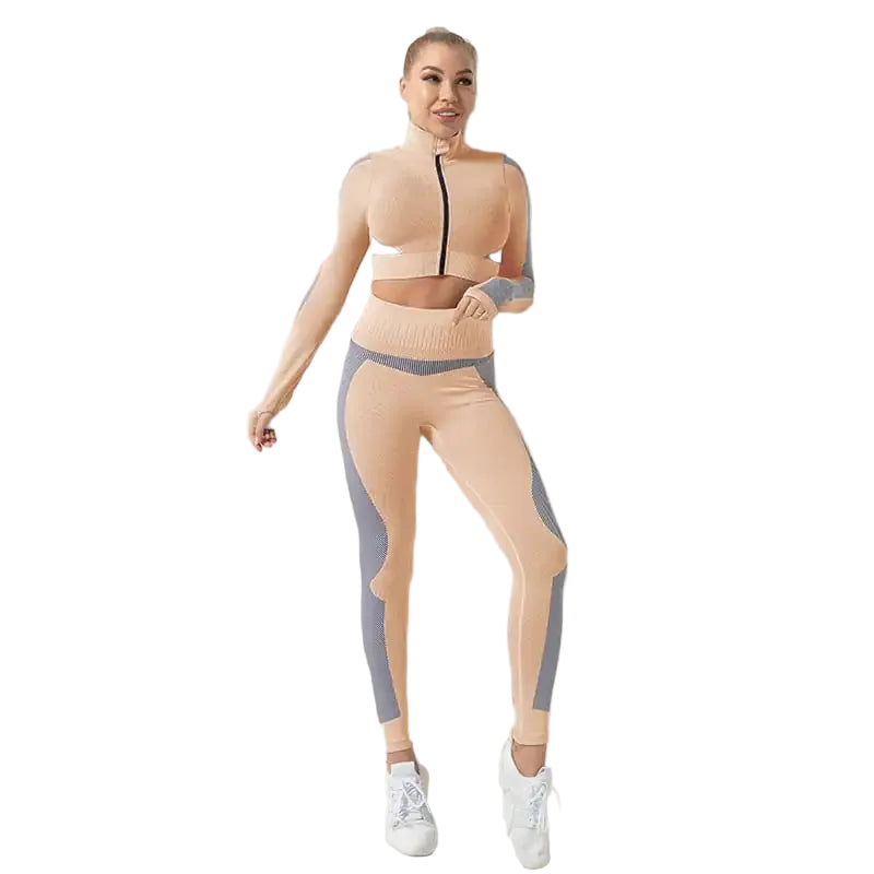 Seamless Zipper Jacket Suit – Women’s Fitness & Yoga Wear Set