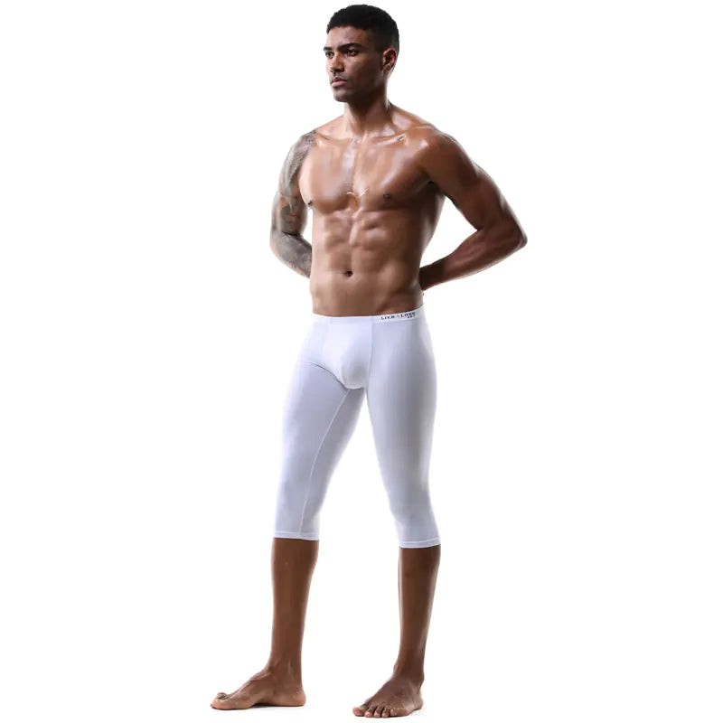 Men’s 3/4 Compression Pants – Seamless Waistband Nylon Running Tights & Gym Leggings (M–2XL)