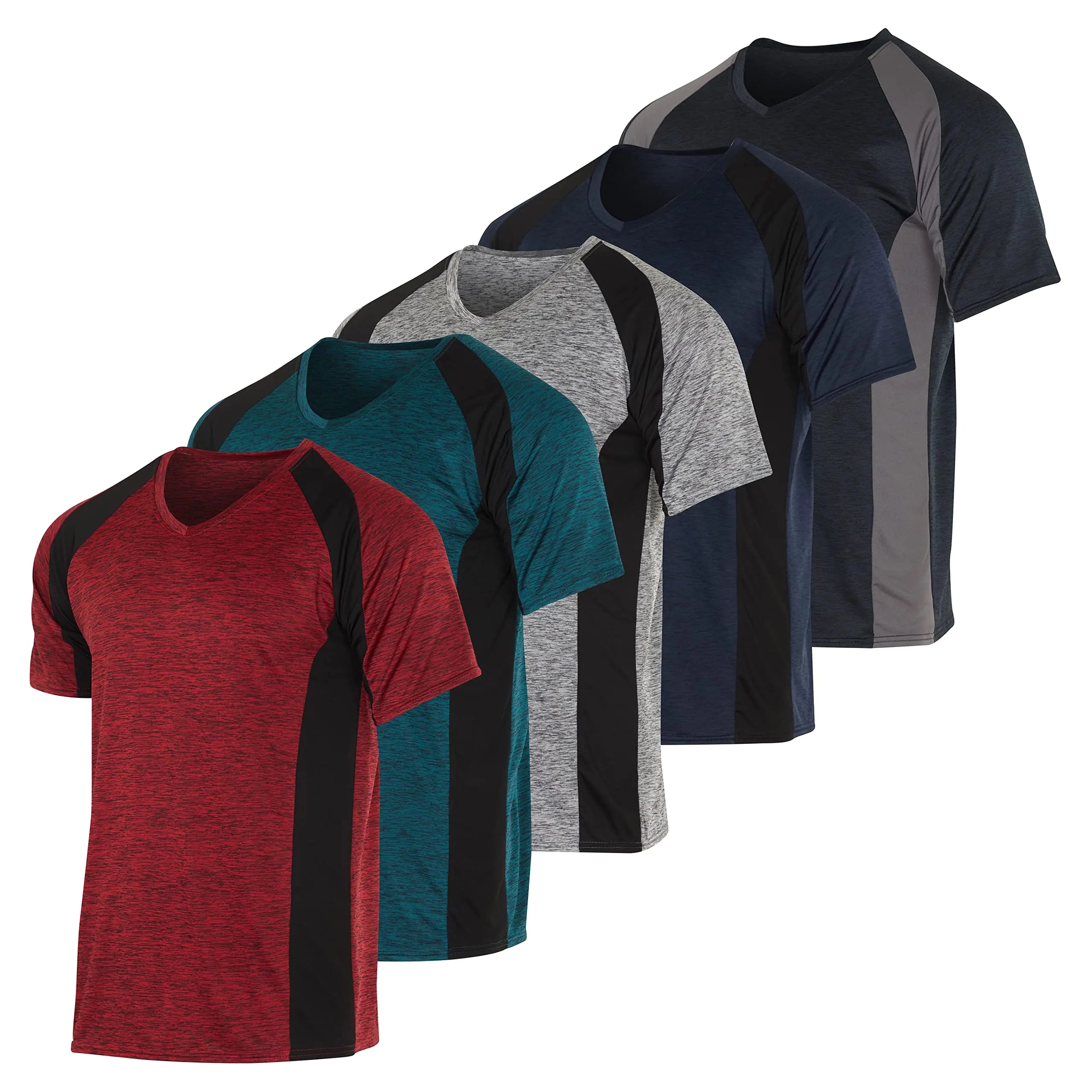 Real Essentials Men’s Athletic V-Neck T-Shirts – Short Sleeve Workout Tops (5-Pack, Medium)