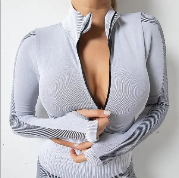 Seamless Zipper Jacket Suit – Women’s Fitness & Yoga Wear Set