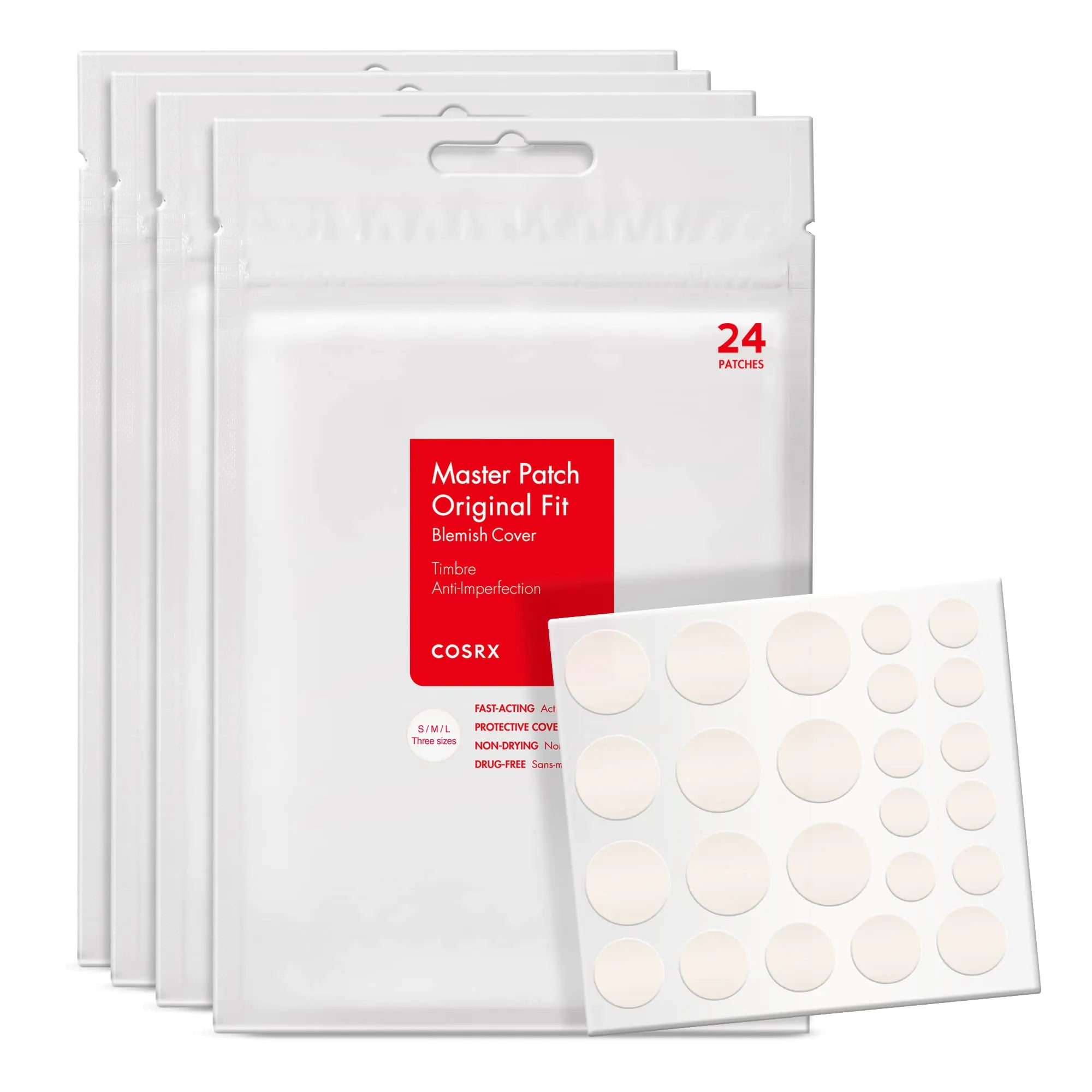 COSRX Acne Pimple Patch (96) - Hydrocolloid Blemish Patches 3 Sizes