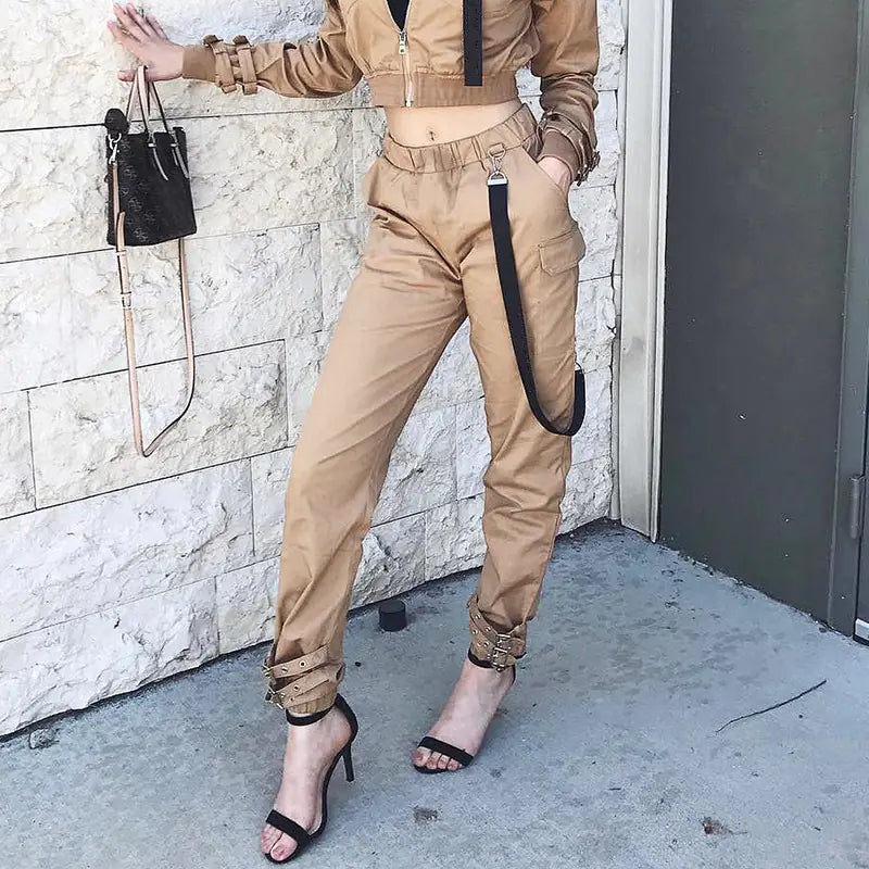 Women’s High-Waisted Pocket Joggers – Loose Fit Drawstring Cuff Pants for Fitness, Casual & Lounge Wear