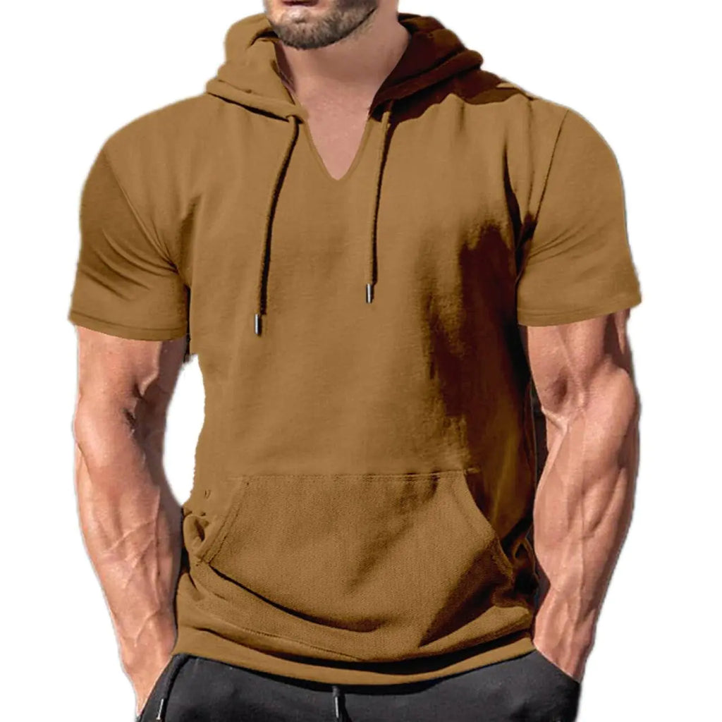 Men’s Short Sleeve Hoodie T-Shirt (Coffee, Medium)