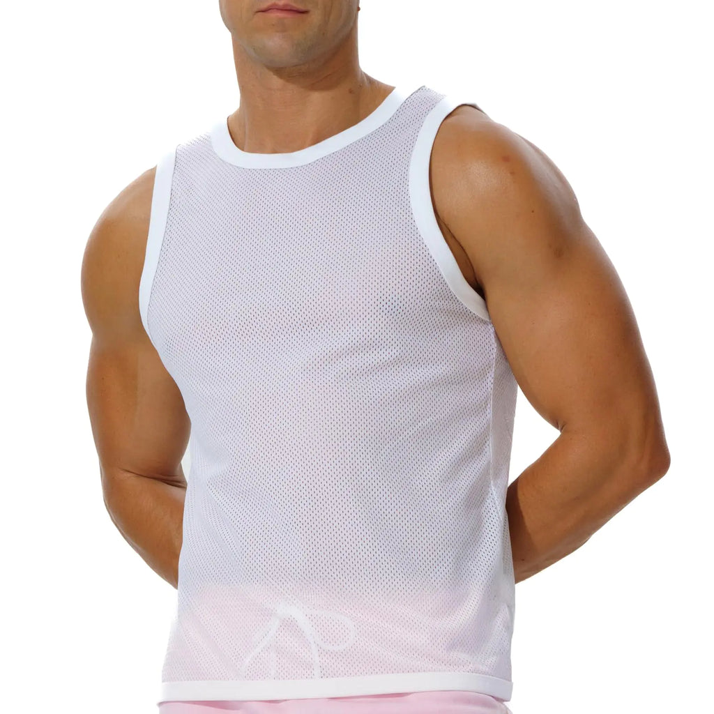 Men’s Workout Tank Top – Sleeveless Gym Bodybuilding Fitness Muscle T-Shirt, White (Large)