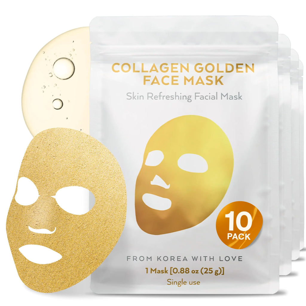 Korean Collagen 24K Gold Face Mask 10 Pack - Deep Collagen Infusion Skincare