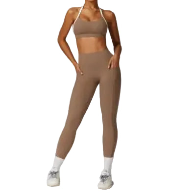 Women’s Colorful Beauty-Back Yoga Set – Strappy Sports Bra & High-Waist Leggings, 2-Piece Workout Outfit