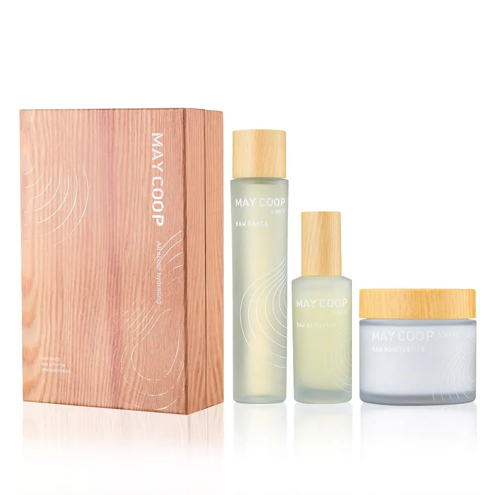 MAY COOP 3 Step Moisturizing & Hydrating Korean Skincare Set - Raw Sauce, Essence Toner & Cream