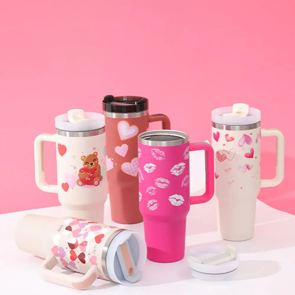 40oz Stainless Steel Insulated Tumbler with Handle & Straw