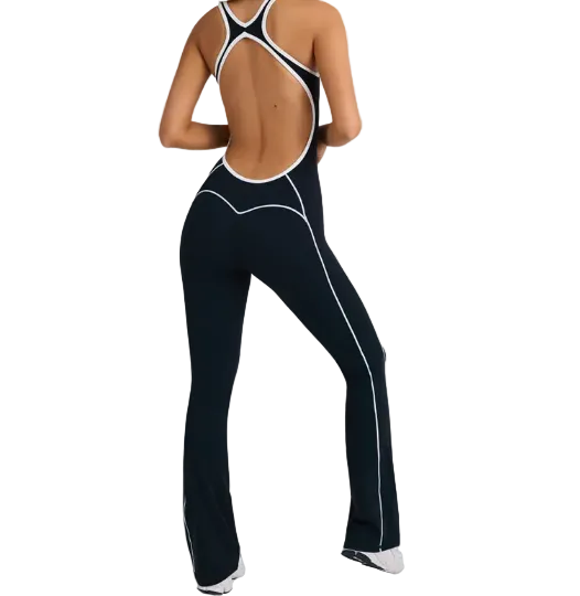 Women’s Beauty Back Yoga Jumpsuit (Open Back + Color Matching Detail)