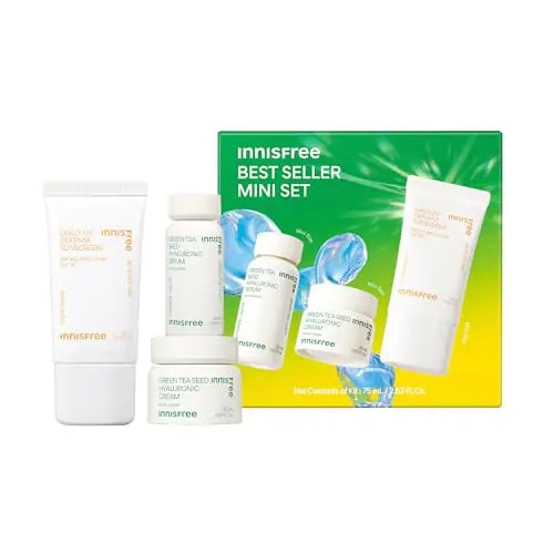 innisfree Hydrate + Protect Mini Set - Korean Serum, Cream & Sunscreen with Green Tea
