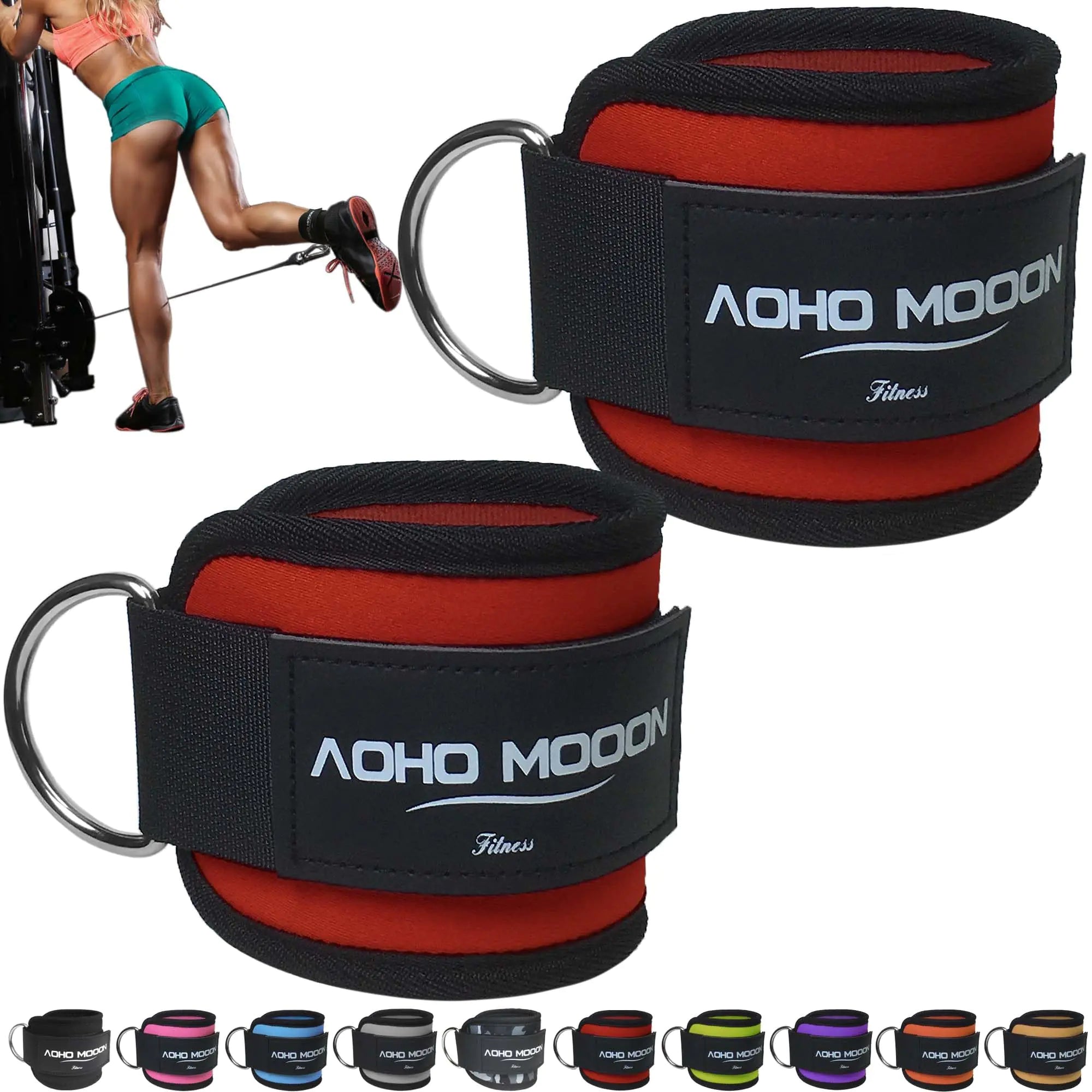 Adjustable Ankle Straps (Pair) – Comfortable Cable Machine Ankle Cuffs(Red)