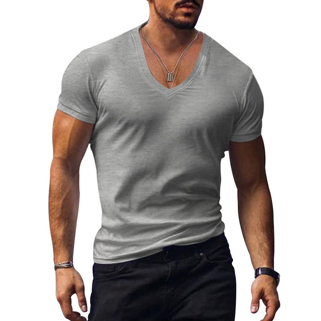Sleek V-Neck Gym Tee for Men (Grey, 3XL)