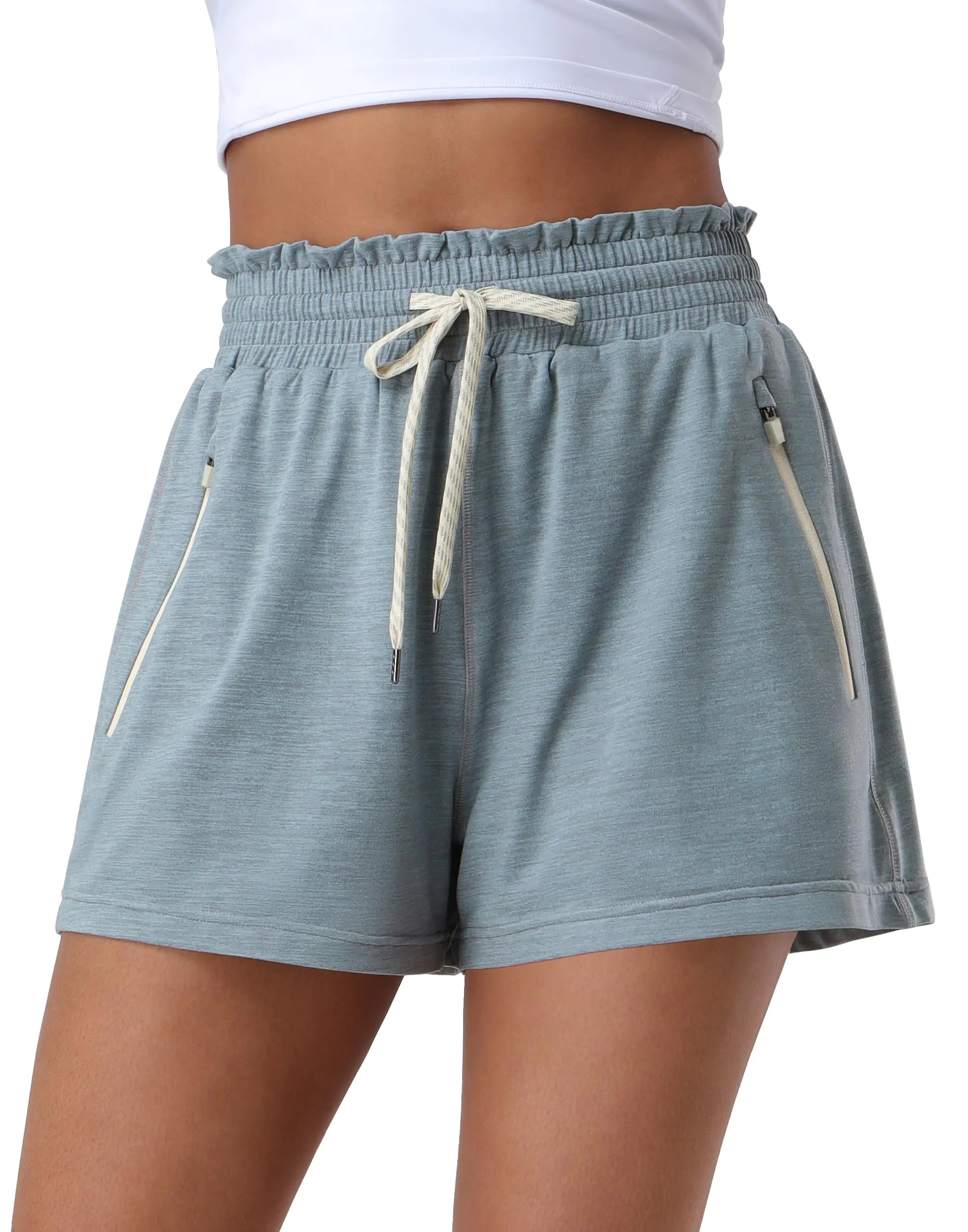 Pioneer Camp Women’s Athletic Sweatshorts – High Waisted Drawstring Gym Shorts with Zipper Pockets (Grey Blue L)