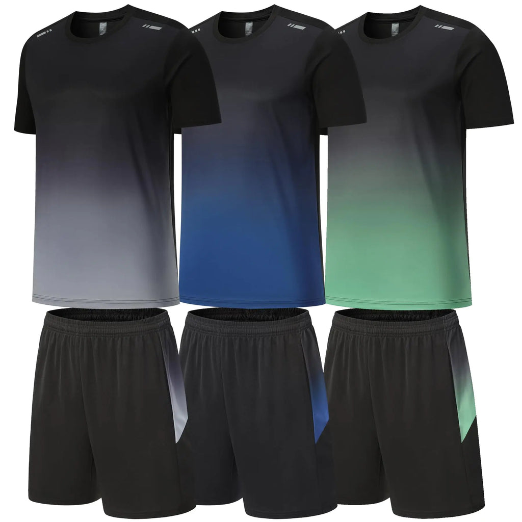 6-Piece Men’s Gym Clothes Set – Quick-Dry Athletic Workout Shirts & Shorts for Running, Football & Fitness