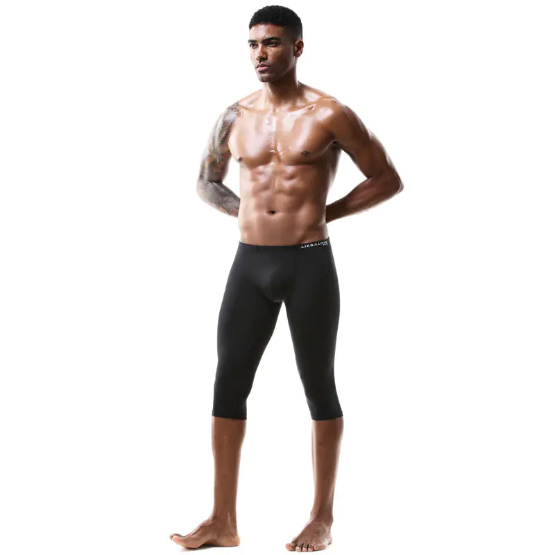 Men’s 3/4 Compression Pants – Seamless Waistband Nylon Running Tights & Gym Leggings (M–2XL)