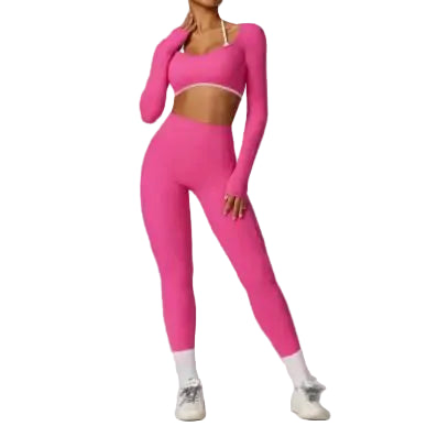 Women’s Colorful Beauty-Back Yoga Set – Strappy Sports Bra & High-Waist Leggings, 2-Piece Workout Outfit