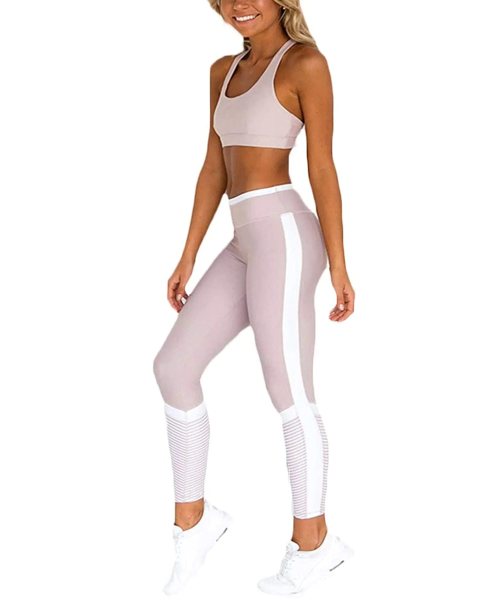 Hotexy Women’s Workout Set – Contrast Sports Bra & High-Waist Yoga Leggings SIZE SMALL