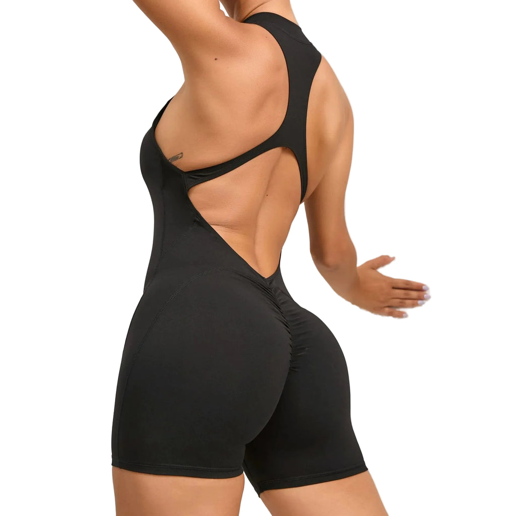 Women’s One Piece Yoga Romper – Front Zipper Bodysuit, Sculpting Fit & Flexible Stretch