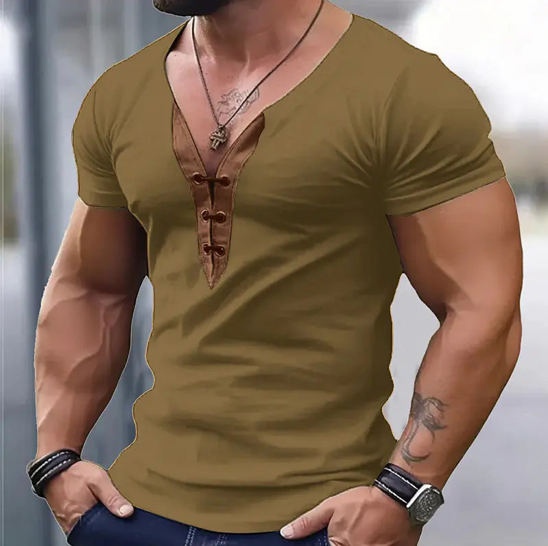 Men’s Colorblock V-Neck Short Sleeve Shirt – Lightweight Stretch Spandex Slim Fit Athletic Tee