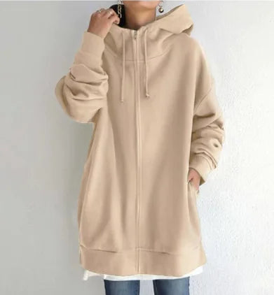 Long Hoodie Fleece Sweater – Oversized Cozy Pullover for Women