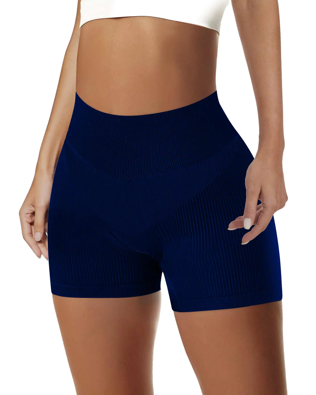 Women’s High Waist Biker Shorts – 4-Way Stretch Nylon Spandex Yoga & Running Shorts (Tummy Control) (Dark Blue L)