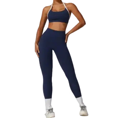 Women’s Colorful Beauty-Back Yoga Set – Strappy Sports Bra & High-Waist Leggings, 2-Piece Workout Outfit