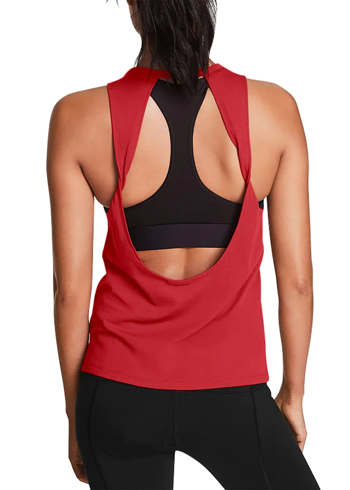 Women’s Open Back Workout Tank Top – Cute Backless Yoga & Gym Athletic Running Top (Red)
