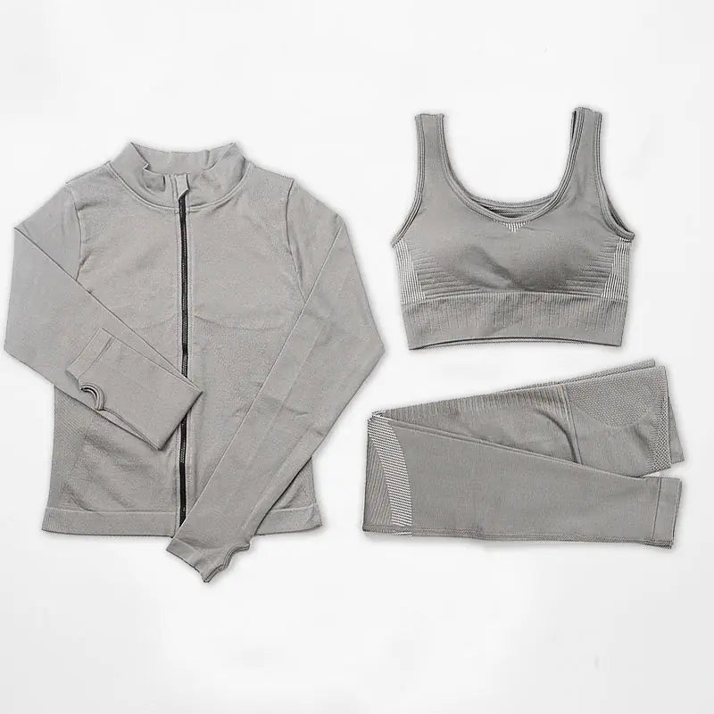 Women’s Seamless 3PC Workout Set – Nylon Quick-Dry Gym & Yoga Outfit (S–XXXL)