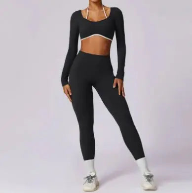 Women’s Colorful Beauty-Back Yoga Set – Strappy Sports Bra & High-Waist Leggings, 2-Piece Workout Outfit