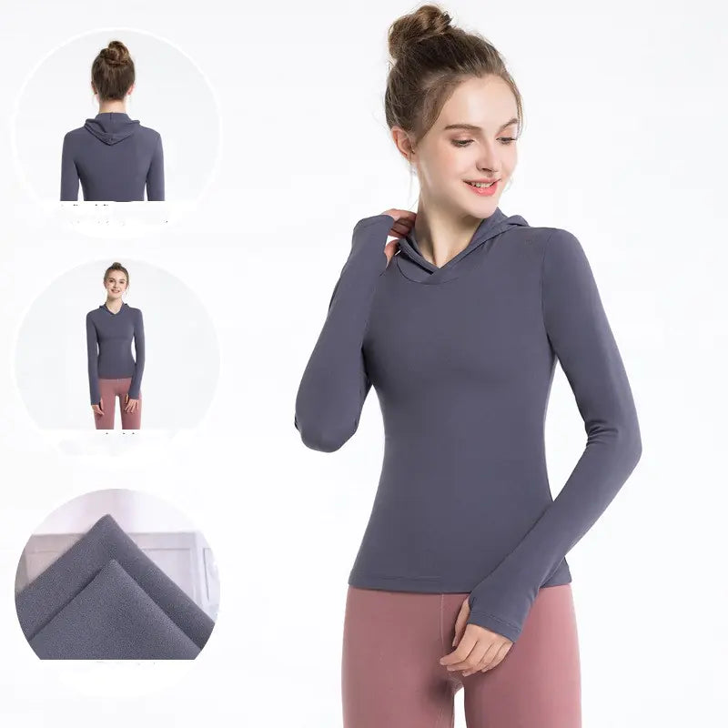 Women’s Long Sleeve Yoga Fitness Top – Breathable Nylon Stretch Workout Shirt for Training, Yoga & Activewear