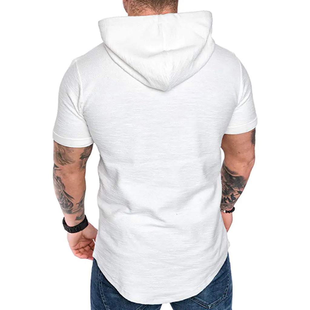 Men’s Hooded T-Shirt – Short Sleeve Slim Fit Longline Hoodie