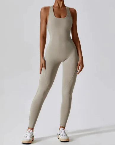 Women’s Push-Up Yoga Jumpsuit – Seamless Nude-Feel One Piece Gym Bodysuit, 78% Nylon (S–XL)
