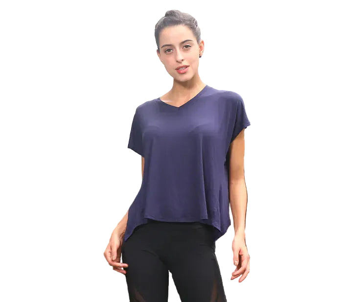 Summer V-Neck Sports T-Shirt with Open Back for Women