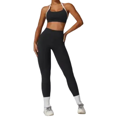Women’s Colorful Beauty-Back Yoga Set – Strappy Sports Bra & High-Waist Leggings, 2-Piece Workout Outfit