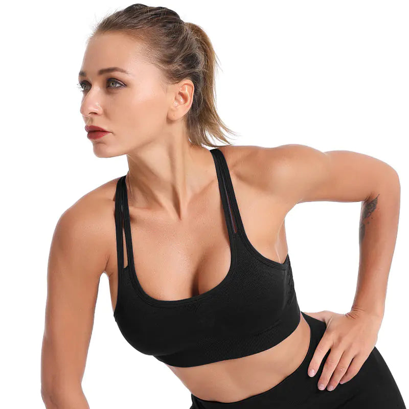 Women’s Cross Back Sports Bra for Fitness & Workout – Breathable Wireless Support