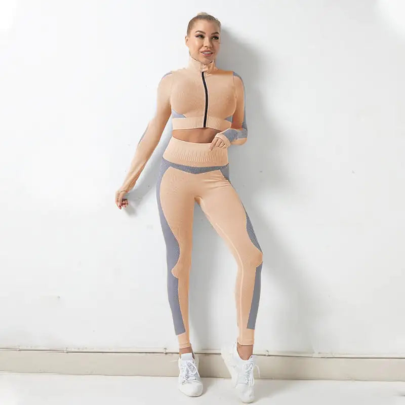 Seamless Zipper Jacket Suit – Women’s Fitness & Yoga Wear Set