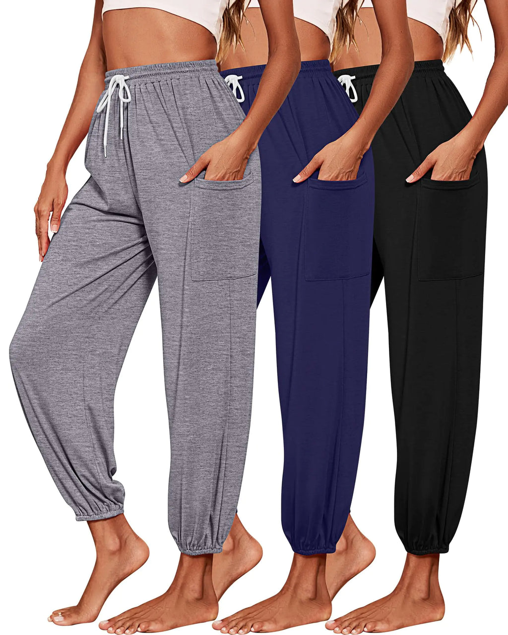 Women’s Harem Jogger Pants 3-Pack – Soft Stretch with Pockets & Drawstring (XXL)