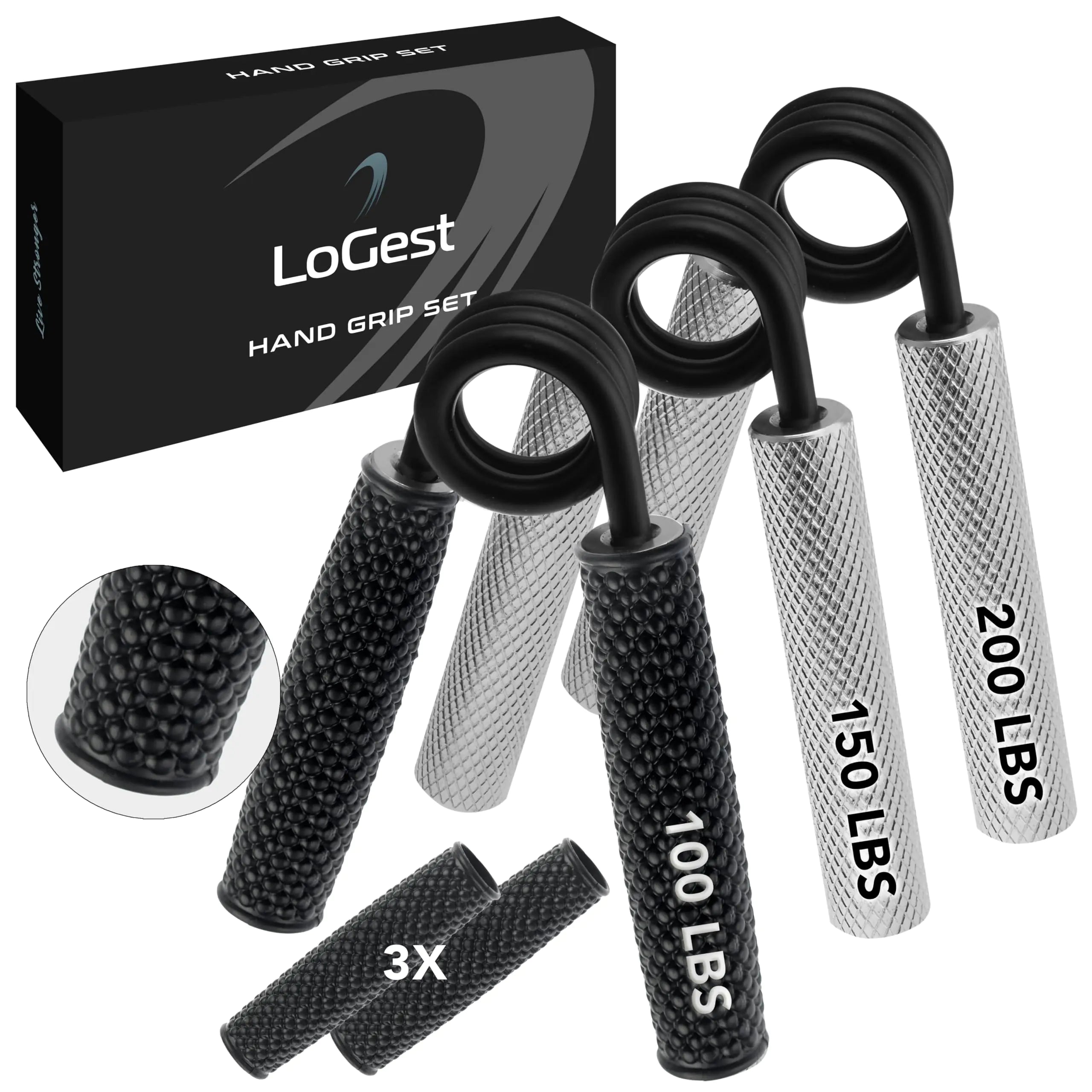 Metal Hand Grip Strengthener Set –Heavy-Duty No-Slip Hand Grippers (3-Pack)