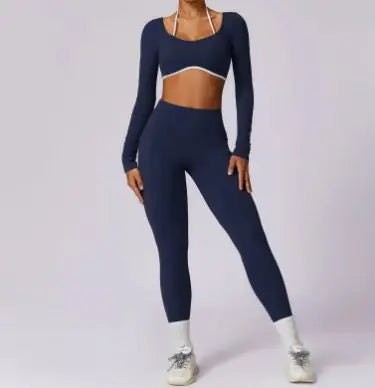 Women’s Colorful Beauty-Back Yoga Set – Strappy Sports Bra & High-Waist Leggings, 2-Piece Workout Outfit
