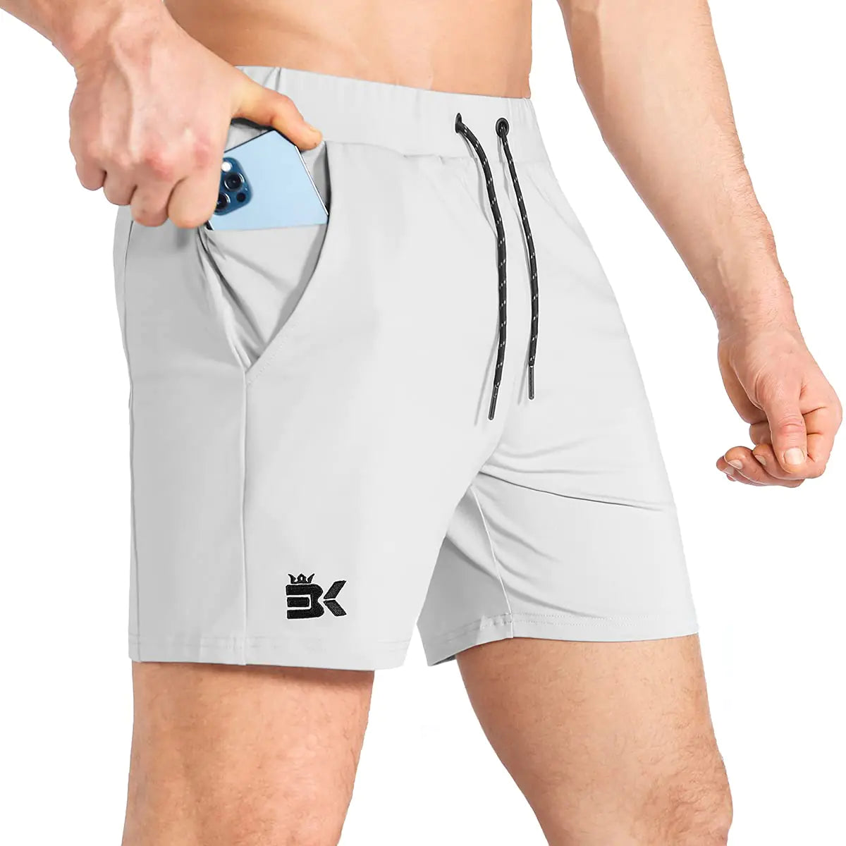 Men’s 5-Inch Athletic Shorts – Quick-Dry Slim Fit Training Shorts with Phone Pocket & Zipper Pocket- Grey L