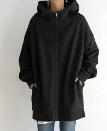 Long Hoodie Fleece Sweater – Oversized Cozy Pullover for Women