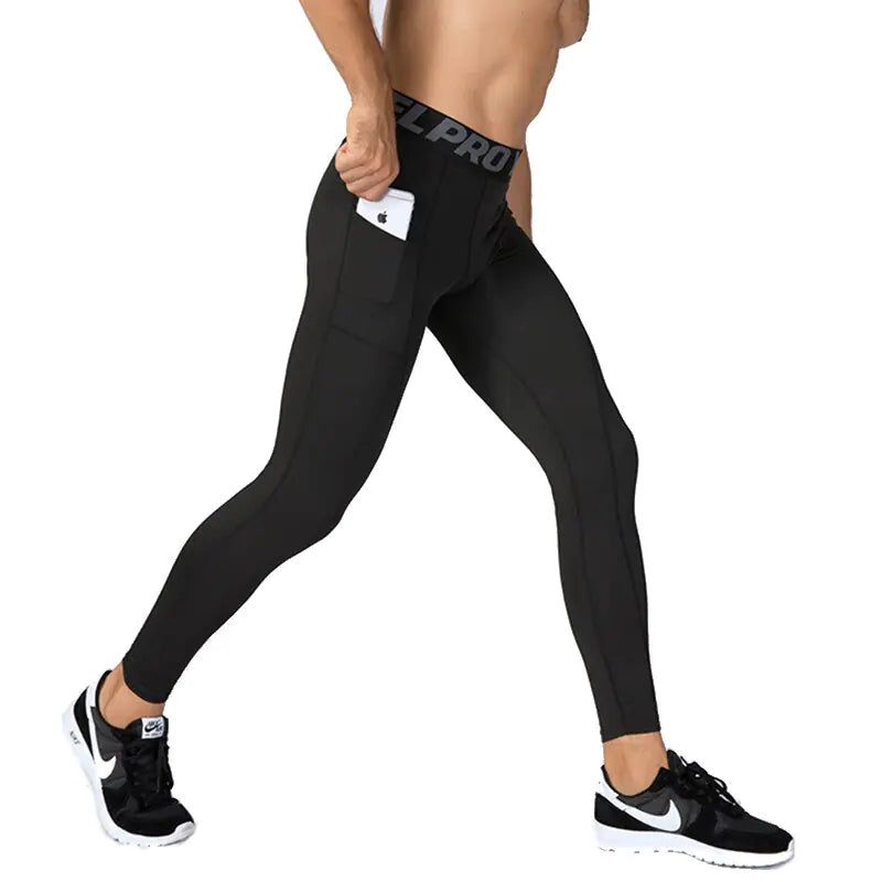 Men’s Compression Pants with Pocket – Quick-Dry Running Tights & Gym Workout Leggings (S–XXL)