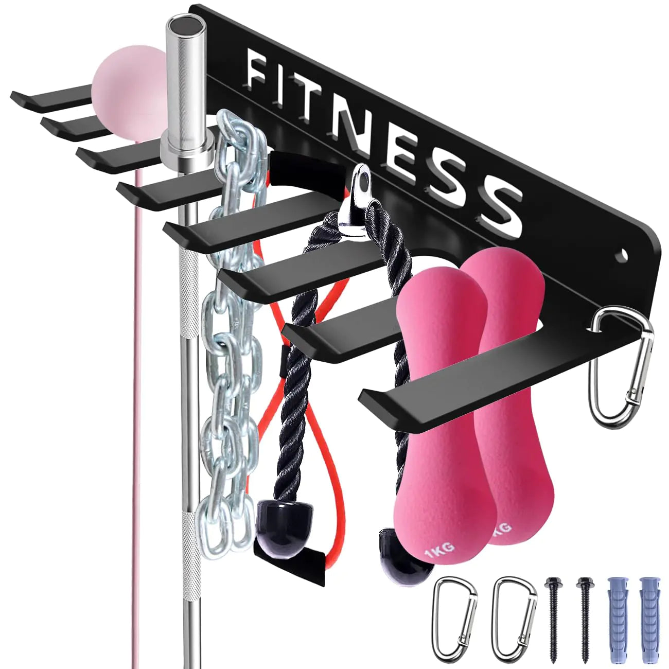 Home Gym Accessories Organization Storage Rack – 8-Hook Wall Mount Fitness Hanger (Hardware Included)