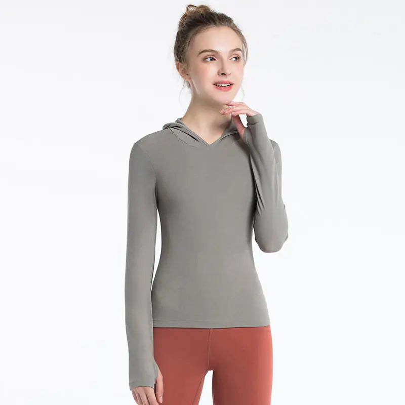 Women’s Long Sleeve Yoga Fitness Top – Breathable Nylon Stretch Workout Shirt for Training, Yoga & Activewear