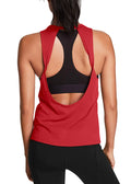 Women’s Open Back Workout Tank Top – Cute Backless Yoga & Gym Athletic Running Top (Red)