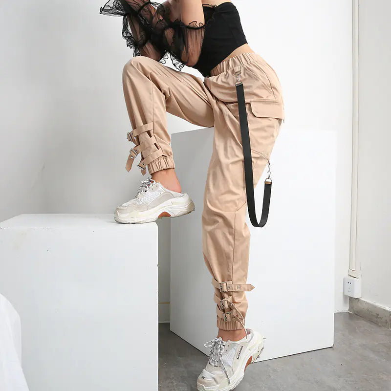 Women’s High-Waisted Pocket Joggers – Loose Fit Drawstring Cuff Pants for Fitness, Casual & Lounge Wear